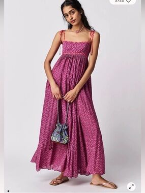 Free People Pink Floral Tie-Shoulder Maxi Dress